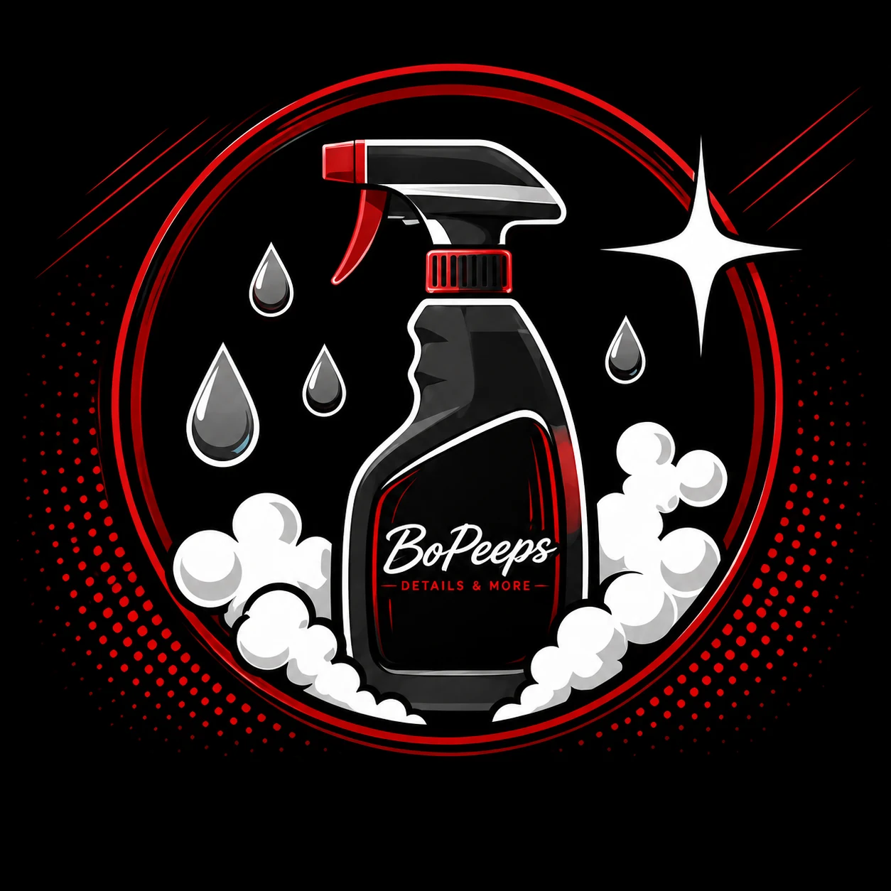 BoPeeps spray bottle and foam detailing artwork